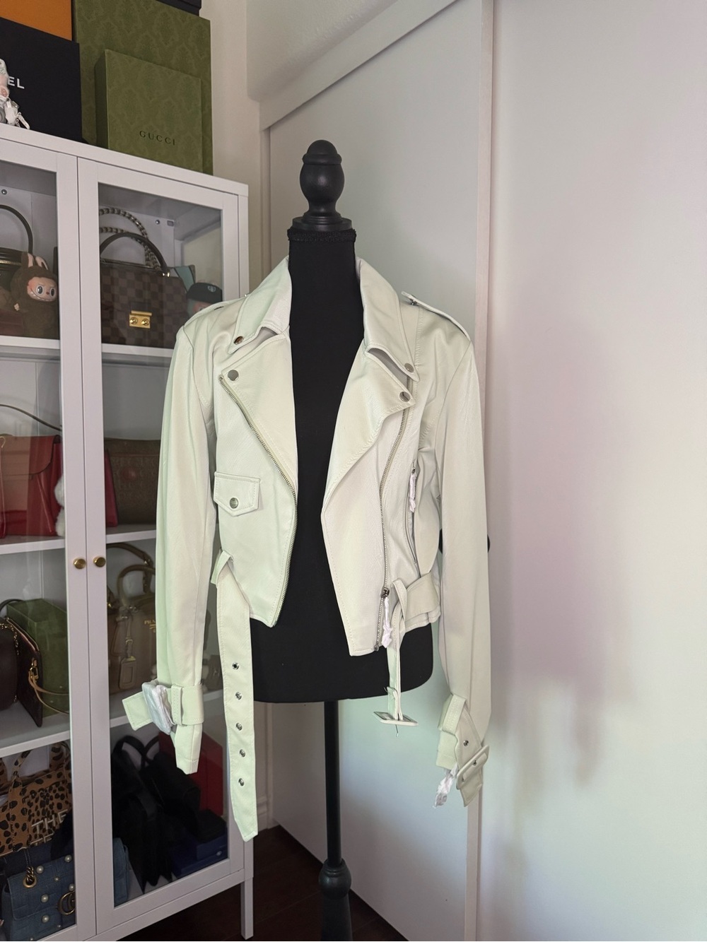 AKIRA Light Mint Leather Moto Jacket